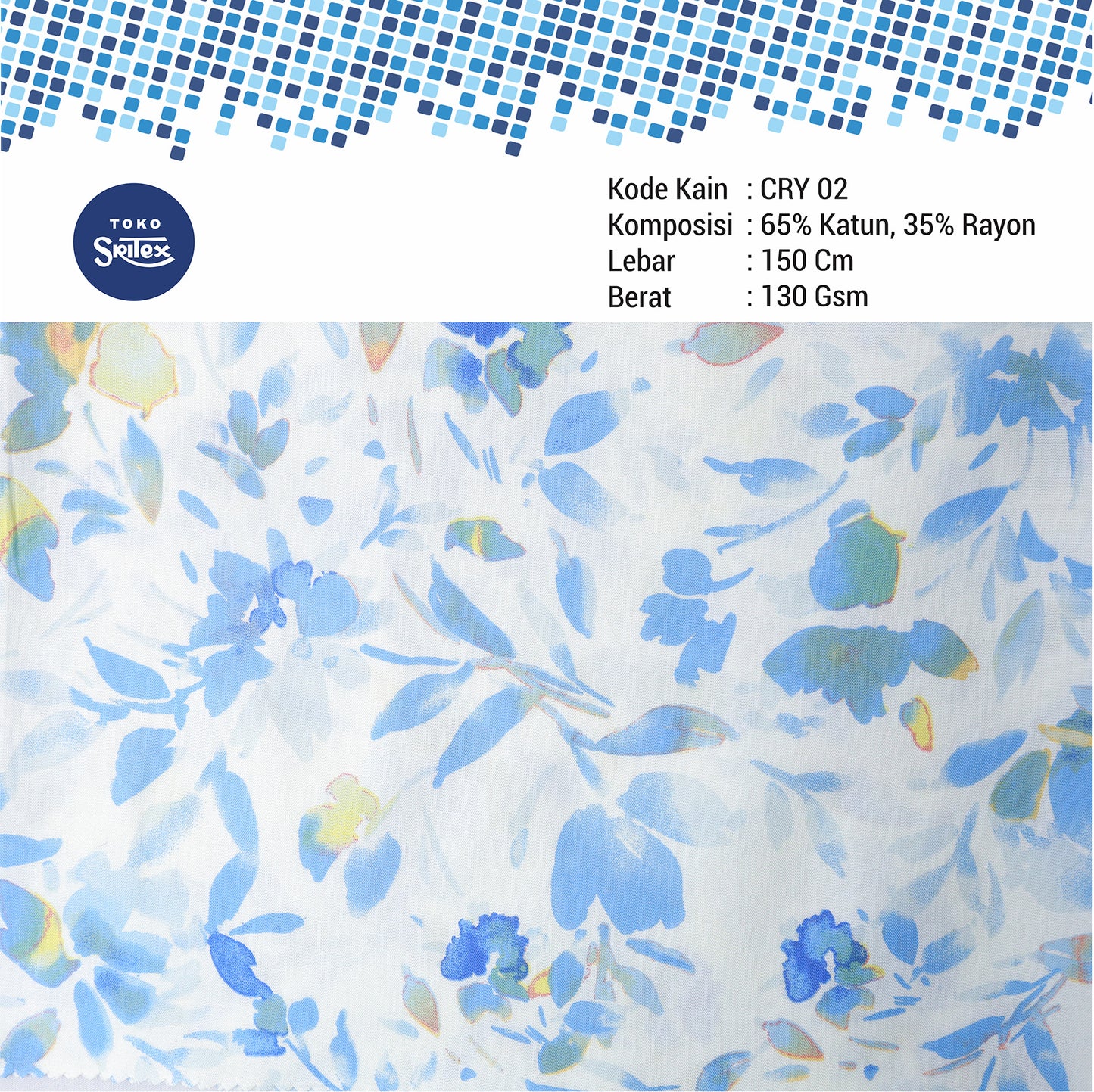 Toko Sritex Kain Katun Rayon Print Awan Floral Premium Ekspor CRY02. Harga per 45cm, Lebar 150cm