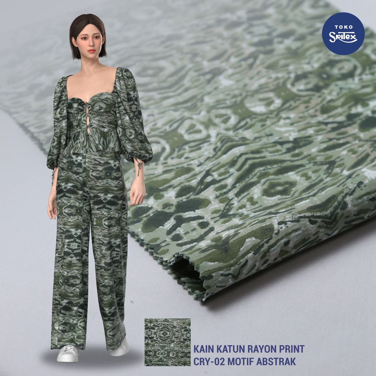Toko Sritex Kain Katun Rayon Print Abstrak Kambium Premium Ekspor CRY02. Harga per 45cm, Lebar 150cm