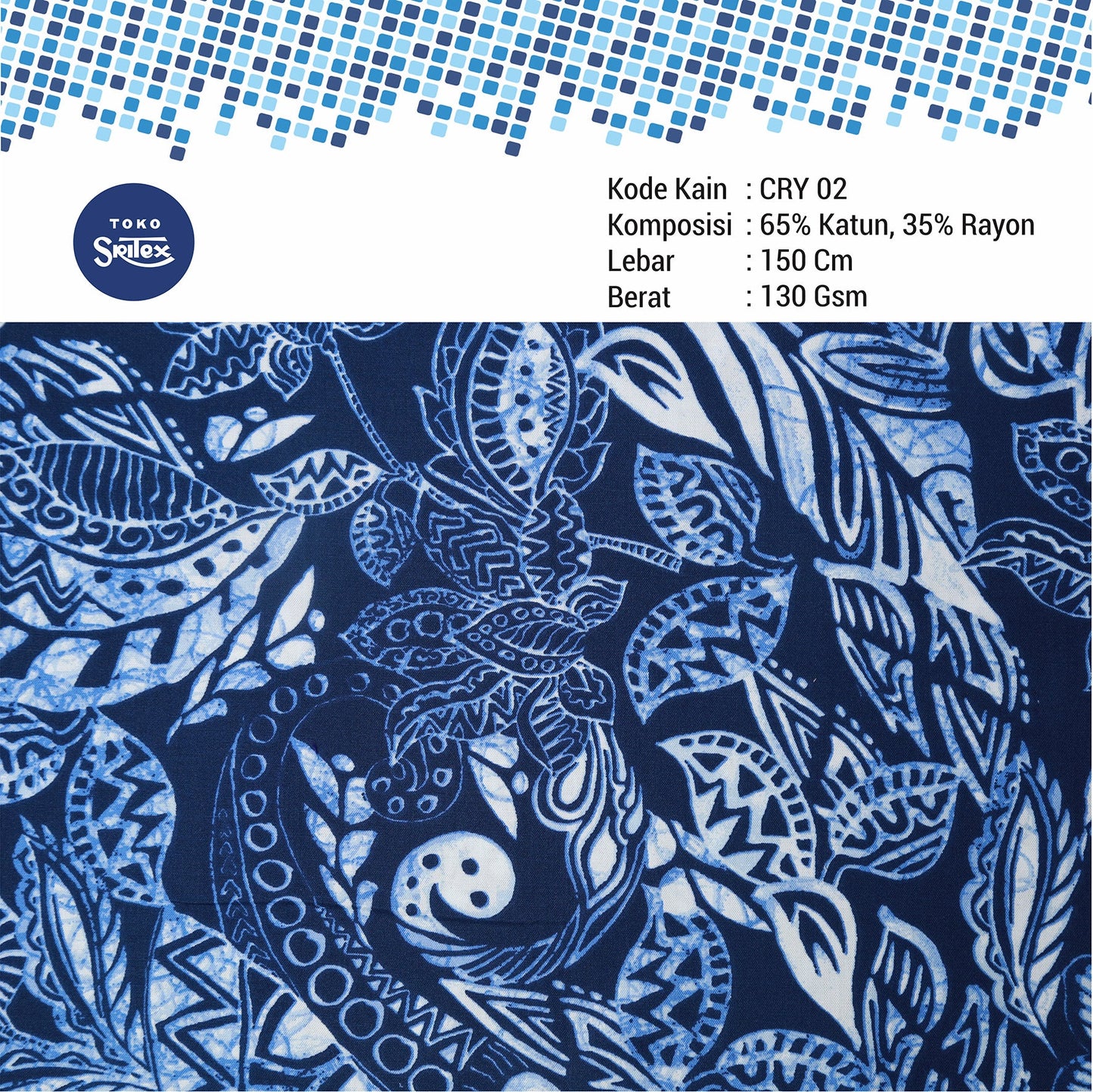 Toko Sritex Kain Katun Rayon Print Batik Daun Premium Ekspor CRY02. Harga per 45cm, Lebar 150cm