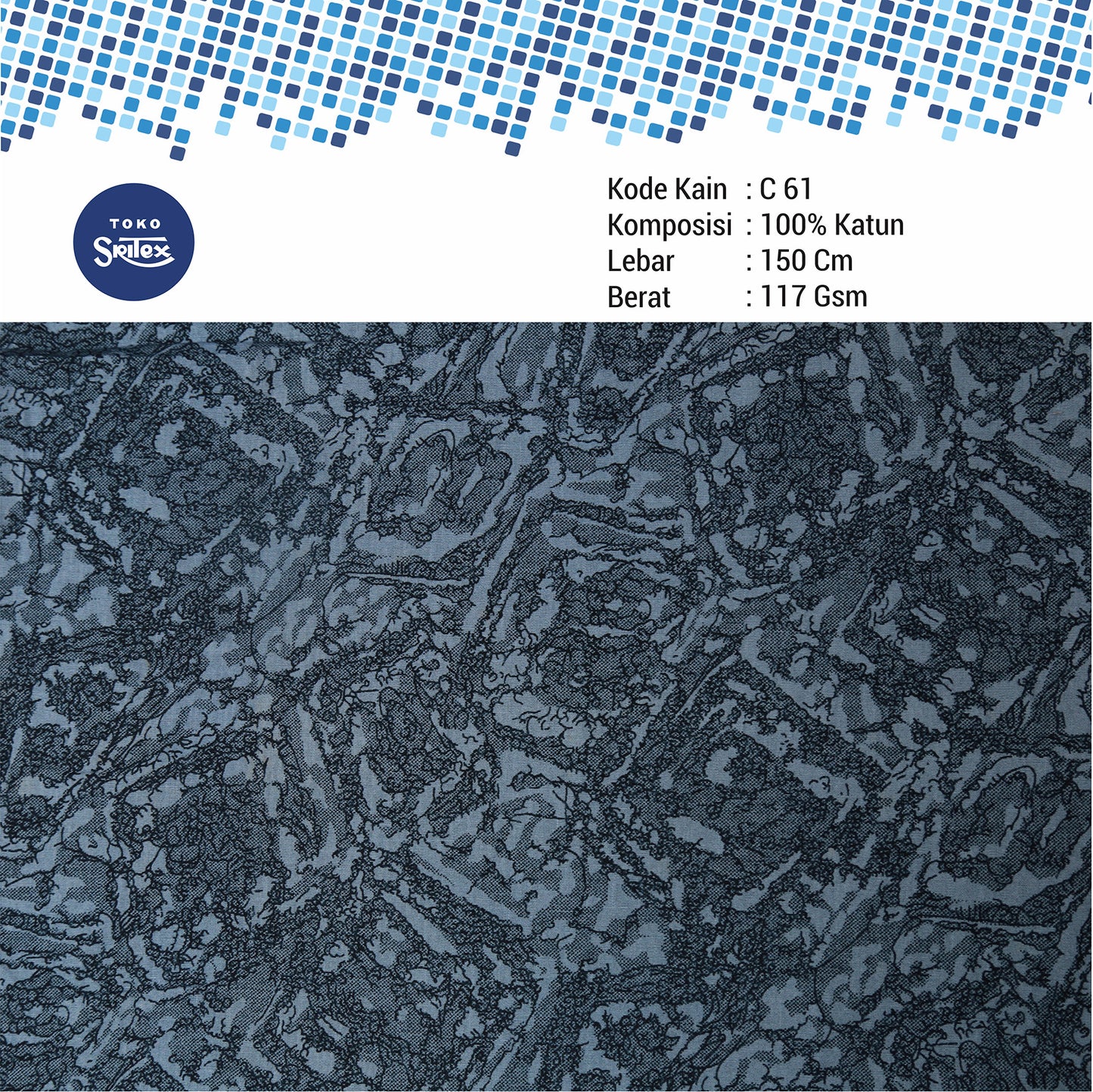 Toko Sritex Kain Katun Print Abstrak Granit Premium Ekspor, C61. Harga per 45cm, Lebar 150cm.