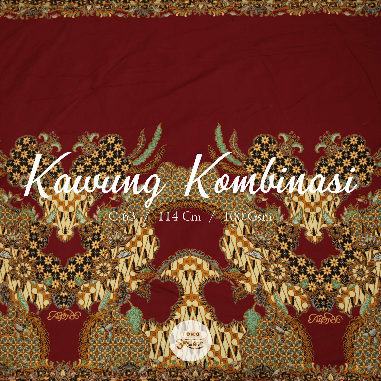 Toko Sritex Kain Katun Print Batik Kawung KombinasiPremium Ekspor C63. Harga per 45cm, Lebar 114cm.