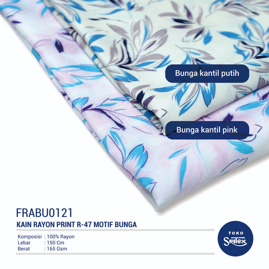 Toko Sritex Kain Rayon Twill Print Bunga Kantil Premium Ekspor R47. Harga per 45cm, Lebar 150cm.