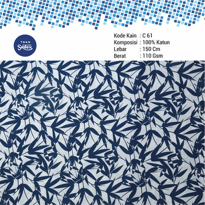Toko Sritex Kain Katun Print Daun Bambu Premium Ekspor, C61. Harga per 45cm, Lebar 114cm