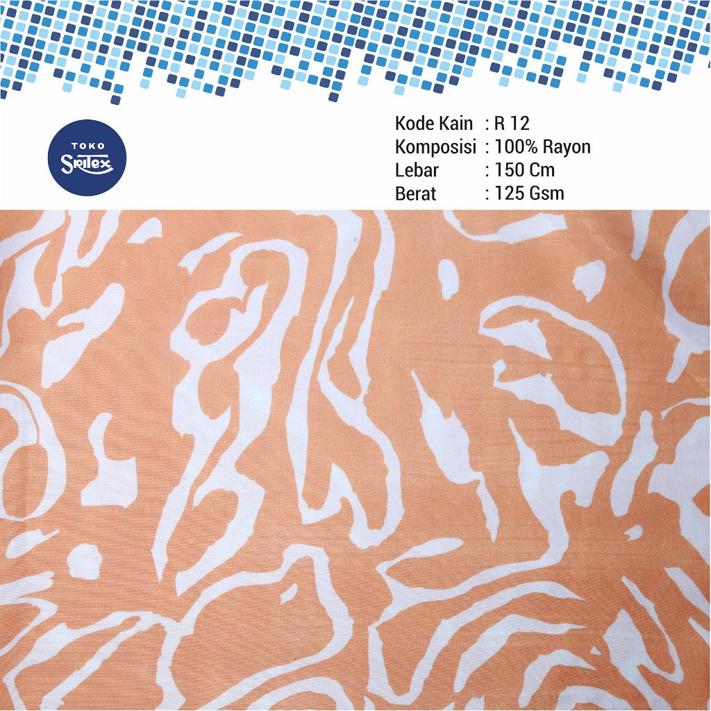 Toko Sritex Kain Rayon Print Abstrak Latte Premium Ekspor, R12. Harga per 45cm, Lebar 150cm