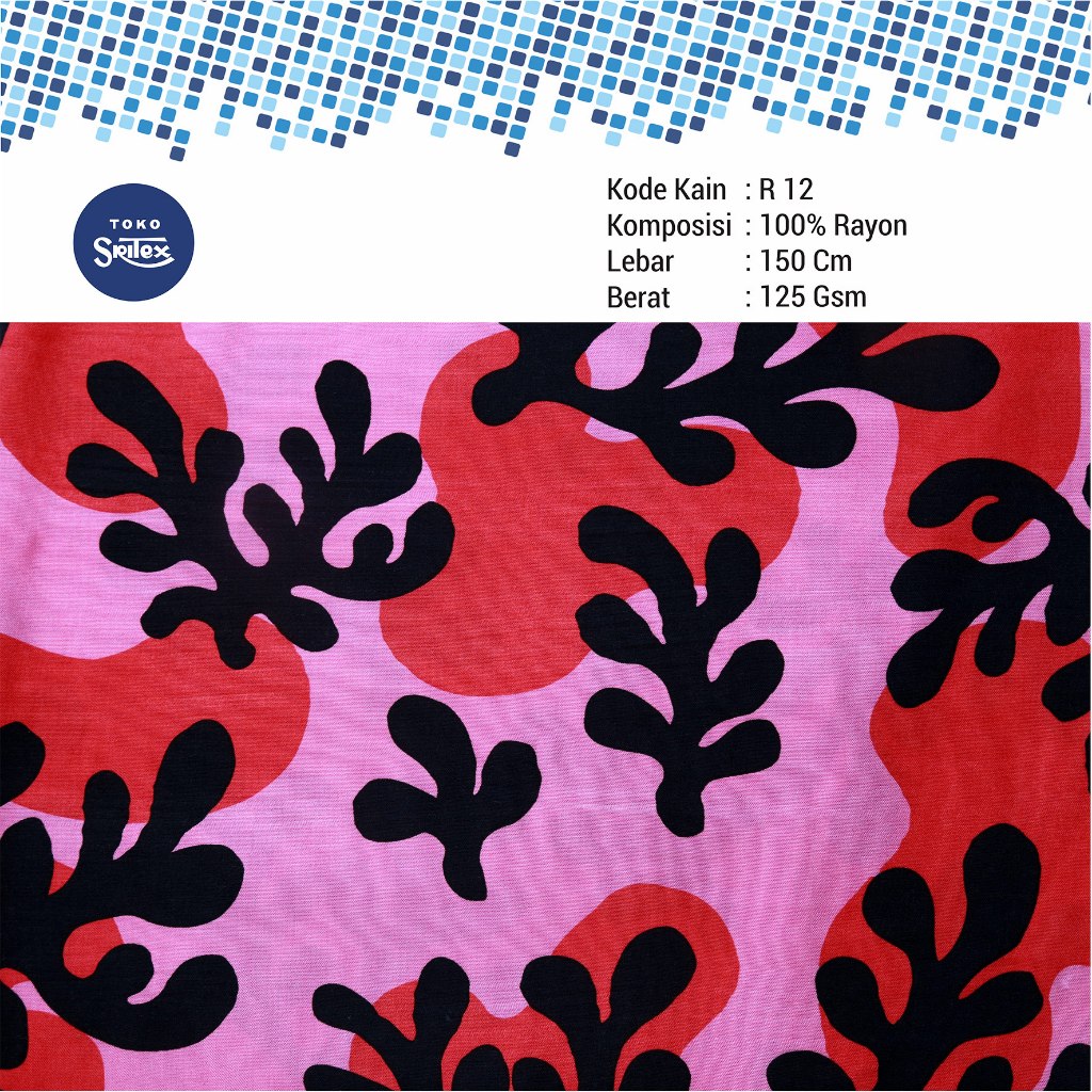 Toko Sritex Kain Rayon Print Abstrak Coral Premium Ekspor, R12. Harga per 45cm, Lebar 150cm