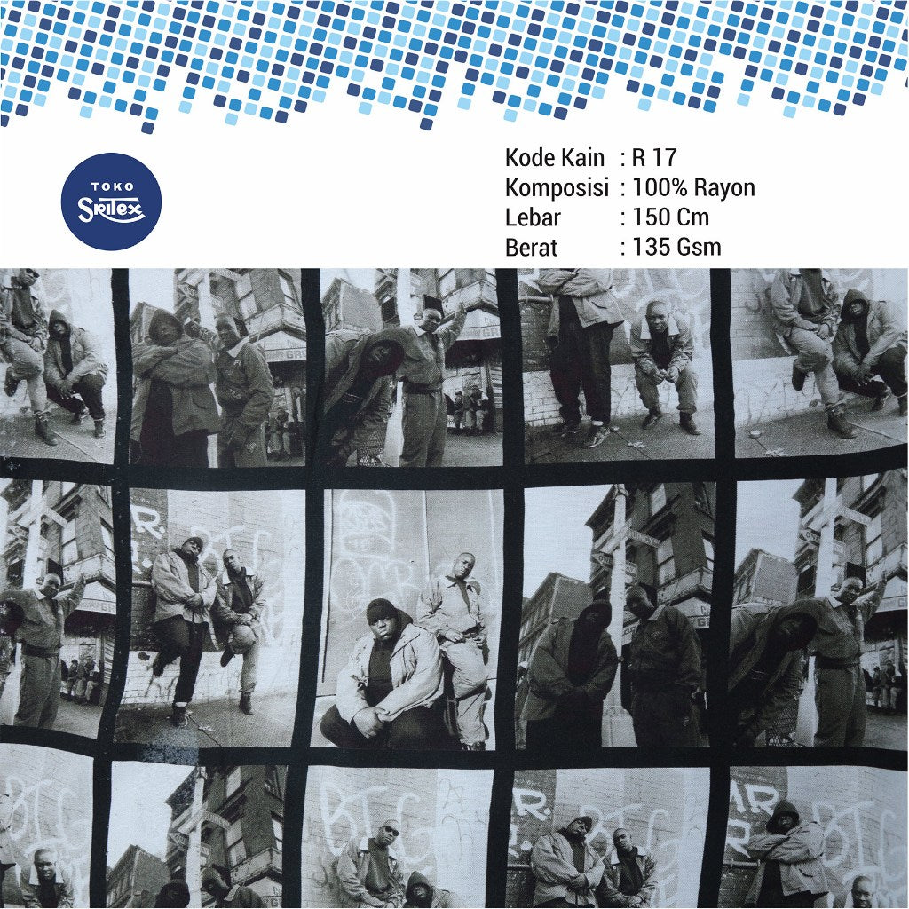 Toko Sritex Kain Rayon Print Abstrak Foto Premium Ekspor, R17. Harga per 45cm, Lebar 150cm