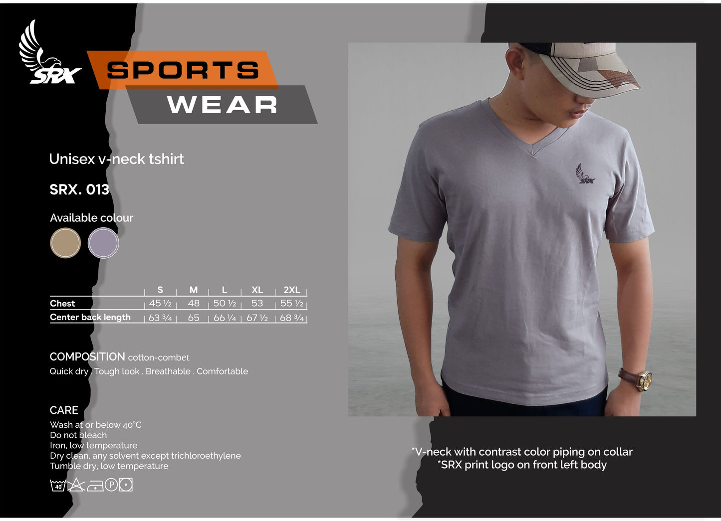SRX Unisex V-Neck T-Shirt Beige (SRX 013)