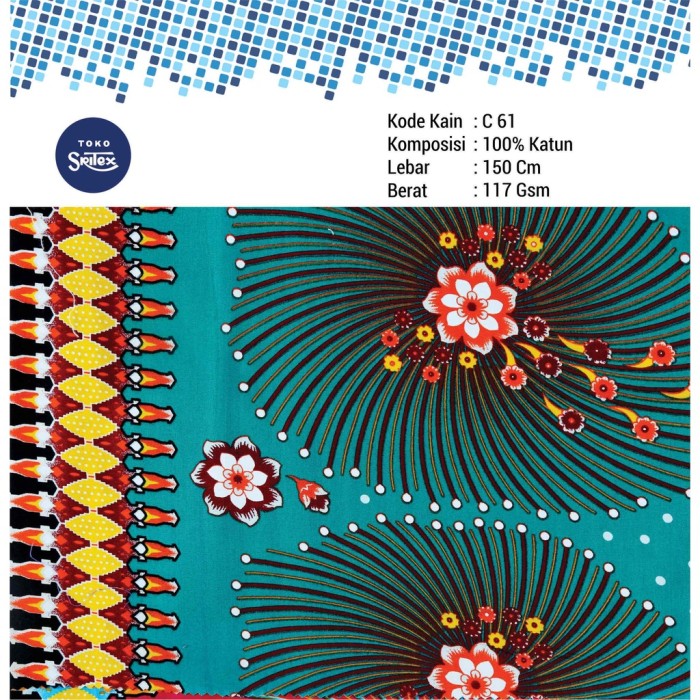 Toko Sritex Kain Katun Print Batik Kembang Api Premium C61 (Per 45cm)