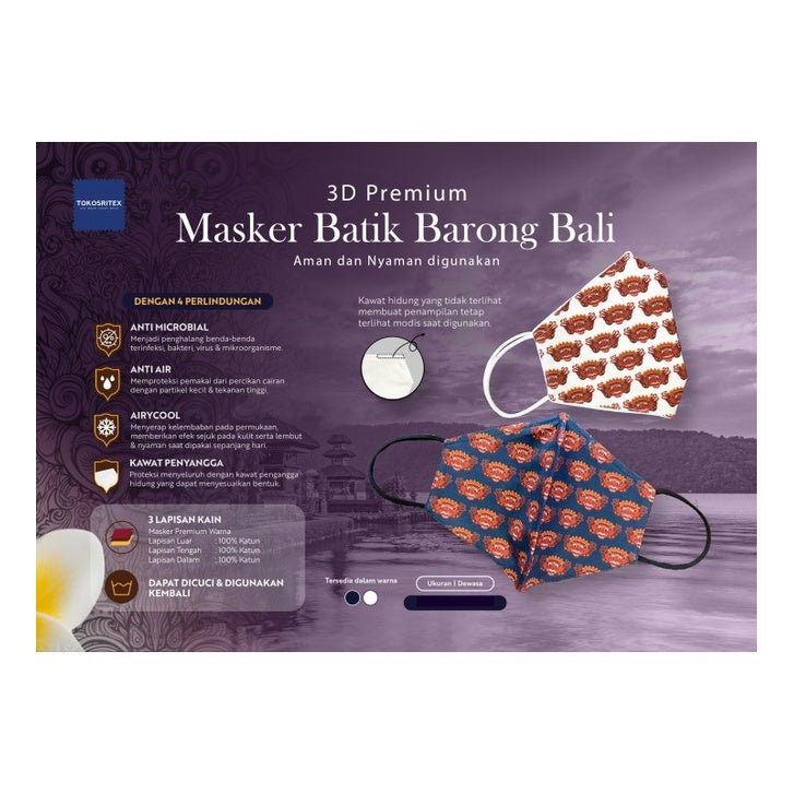 Toko Sritex Masker 3D Premium Batik Barong Bali - 1 Pc