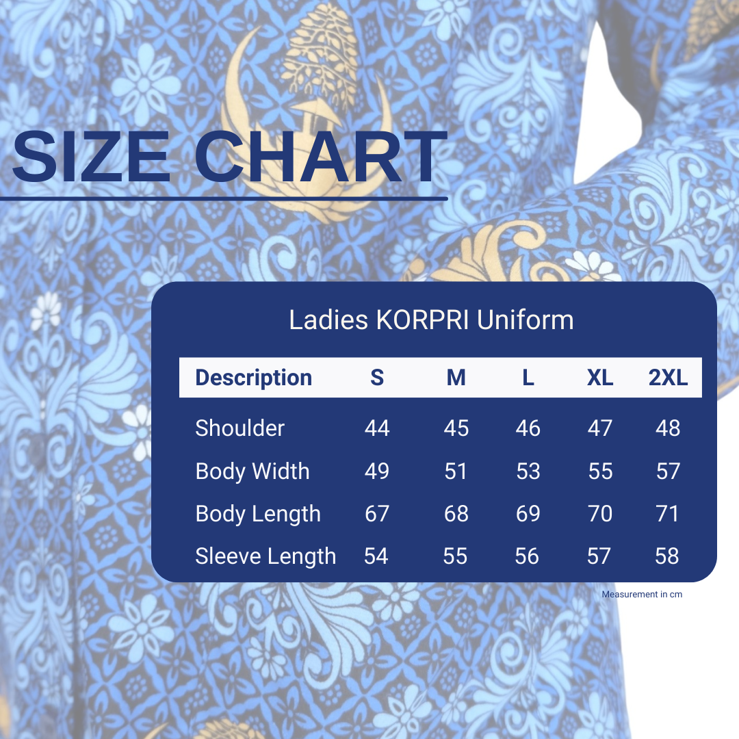Ladies KORPRI Uniform Size Chart