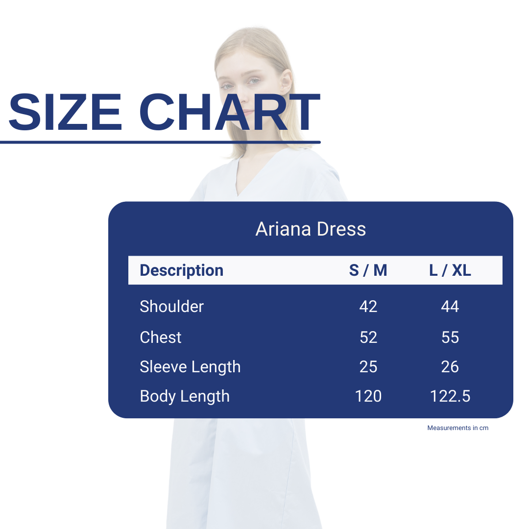 RICCI Ariana Dress Sky Blue Size Chart