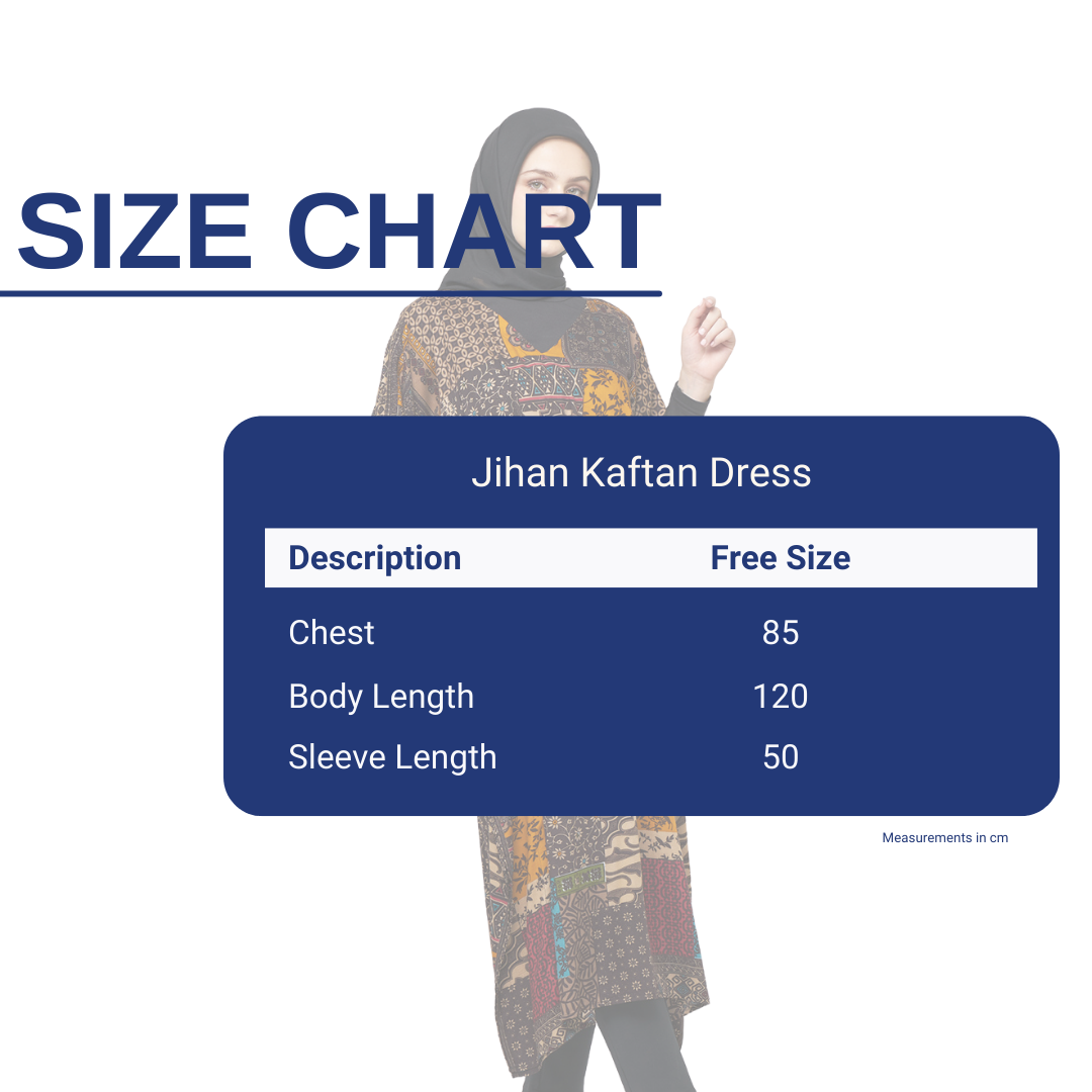 Cloud Nine Jihan Kaftan Dress Batik Orange Size Chart