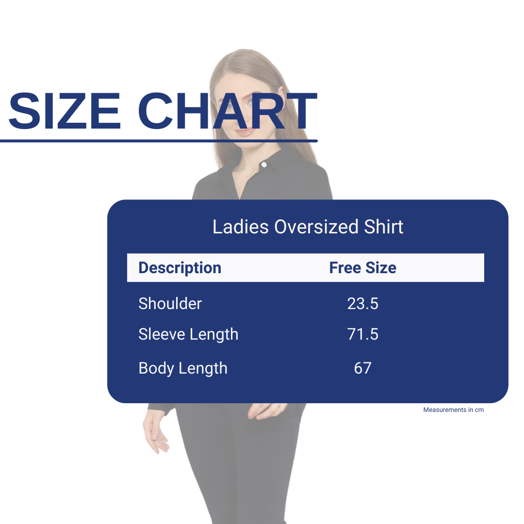 Ladies Oversize Shirt Black Size Chart