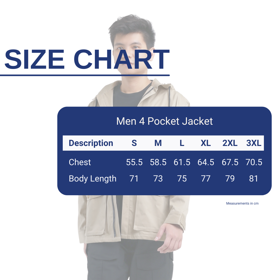 Men 4 Pocket Jacket Beige Size Chart