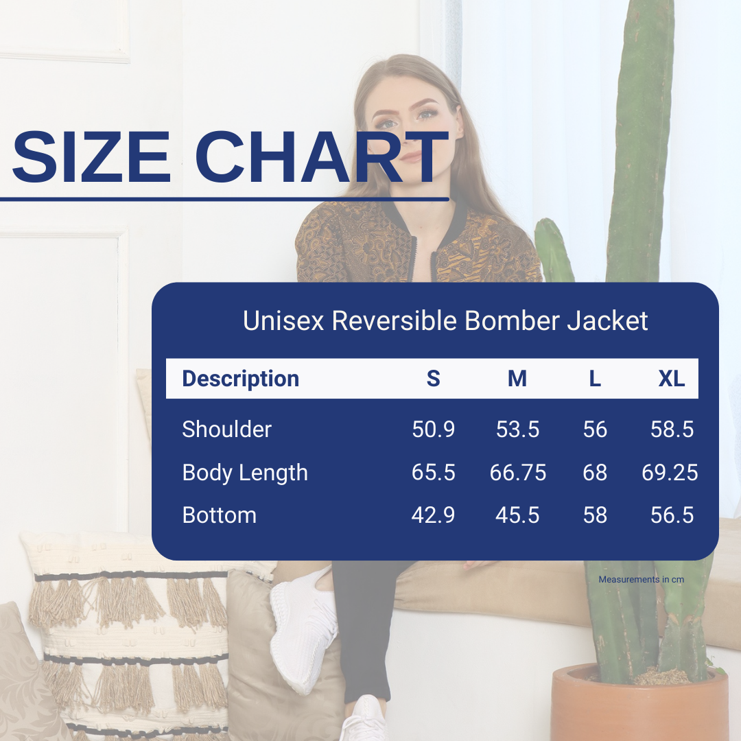 Unisex Reversible Bomber Jacket Batik Size Chart