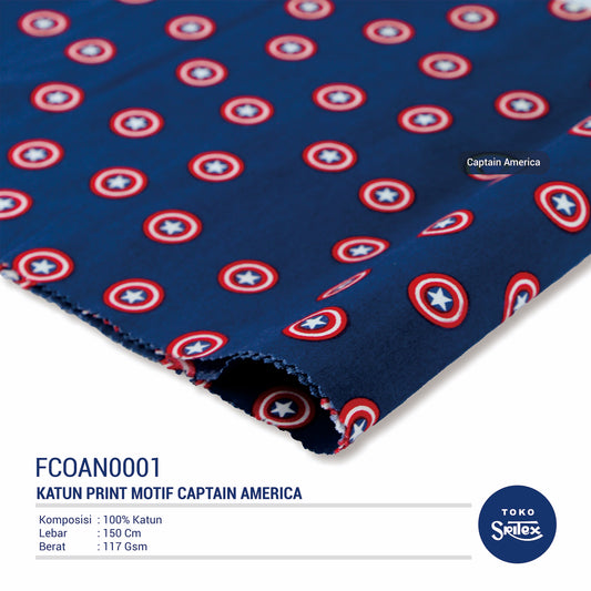 Toko Sritex Kain Katun Print Animasi Captain America Premium Ekspor C61