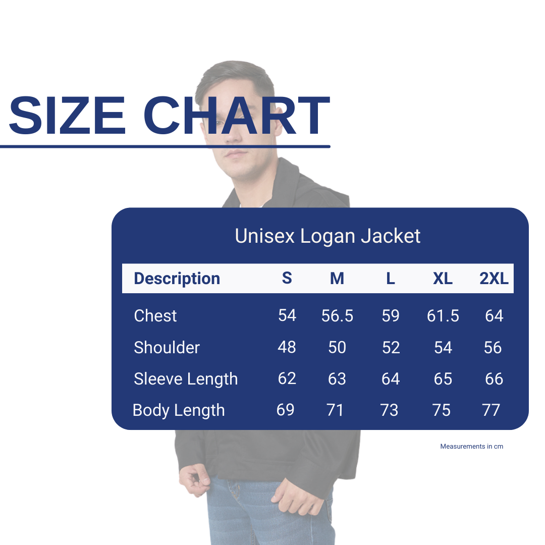 Unisex Logan Jacket Black Size Chart