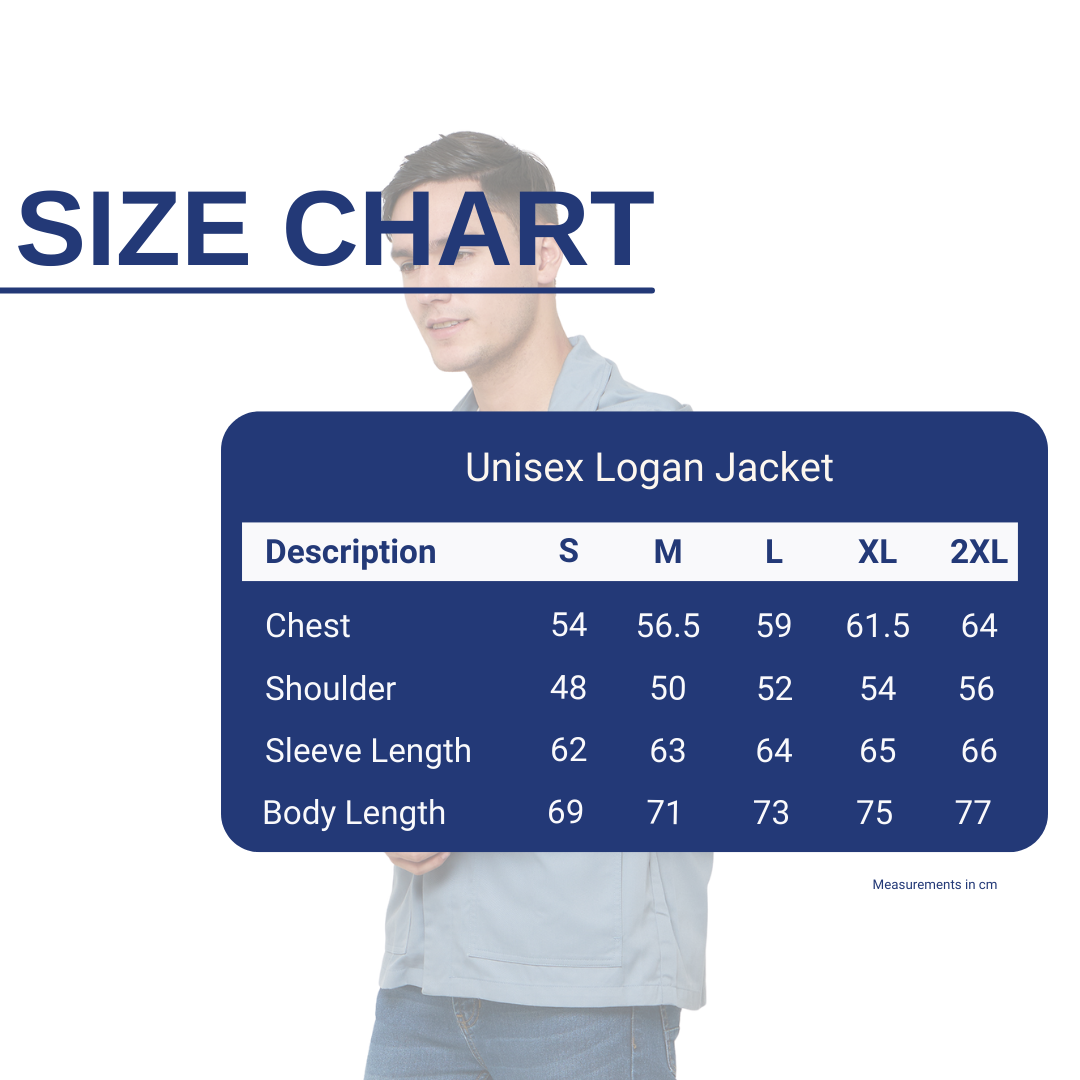 Unisex Logan Jacket Grey Size Chart