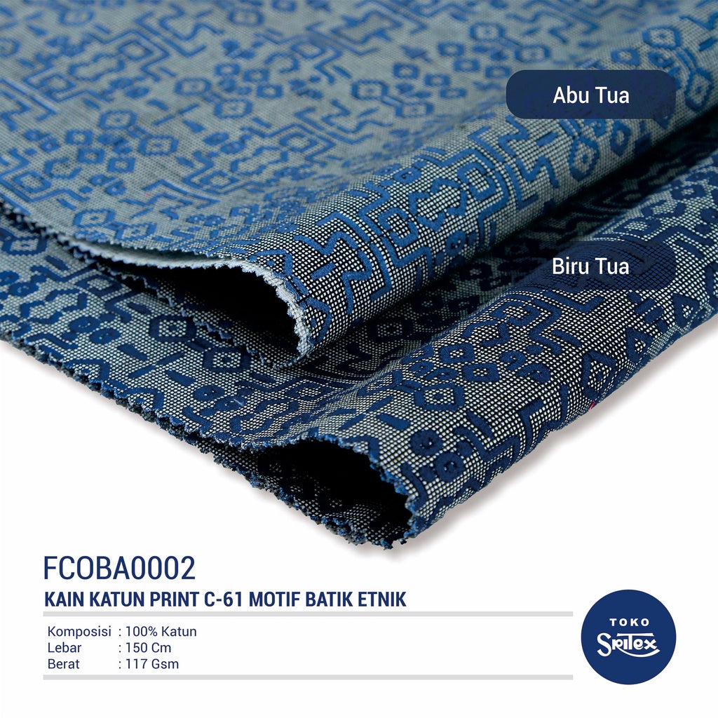 Toko Sritex Kain Katun Print Batik 0002 Premium Ekspor C61. Harga per 45cm, Lebar 150cm. Cocok Untuk Baju Atasan, Dress, Tunik, Rok, Celana.