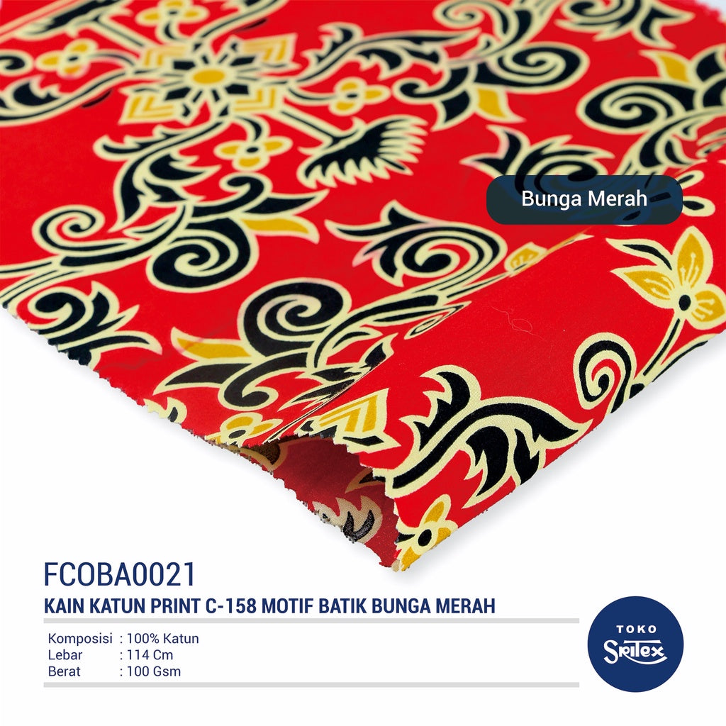 Toko Sritex Kain Katun Print Batik 0021 Premium Ekspor C158. Harga per 45cm, Lebar 114cm. Cocok Untuk Baju Atasan, Dress, Tunik, Rok, Celana.
