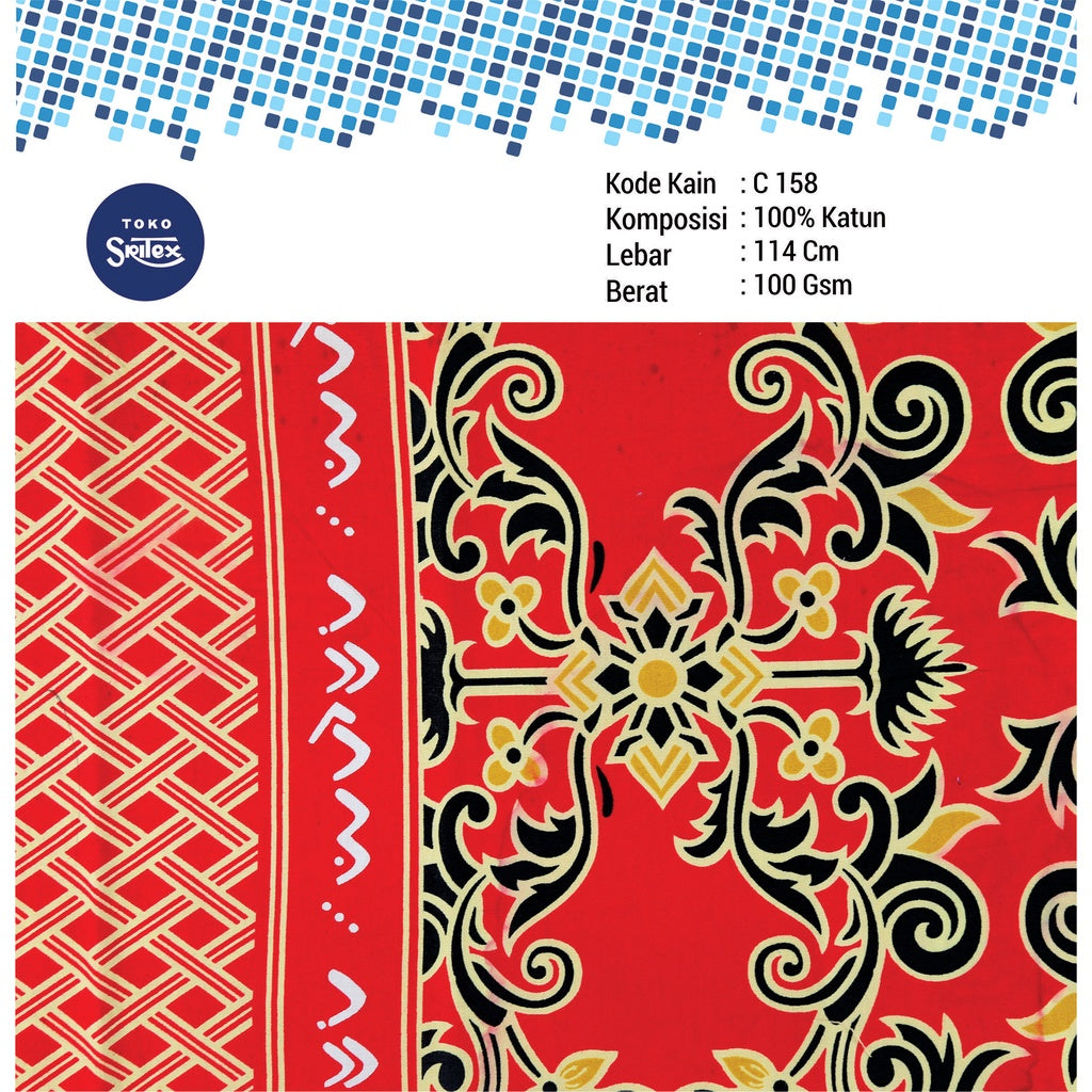 Toko Sritex Kain Katun Print Batik 0021 Premium Ekspor C158. Harga per 45cm, Lebar 114cm. Cocok Untuk Baju Atasan, Dress, Tunik, Rok, Celana.