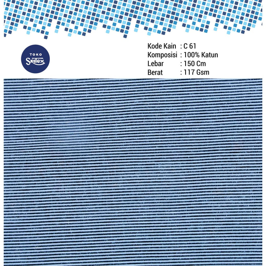 Toko Sritex Kain Katun Print Salur 0003 Premium Ekspor C61. Harga per 45cm, Lebar 150cm. Cocok Untuk Baju Atasan, Dress, Tunik, Rok, Celana.