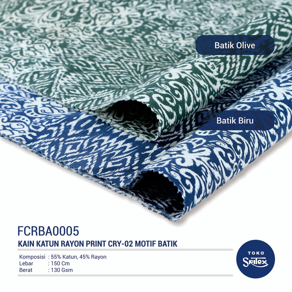 Toko Sritex Kain Katun Rayon Print Batik 0005 Premium Ekspor CRY02. Harga per 45cm, Lebar 150cm. Cocok Untuk Baju Atasan, Dress, Tunik, Rok, Celana.