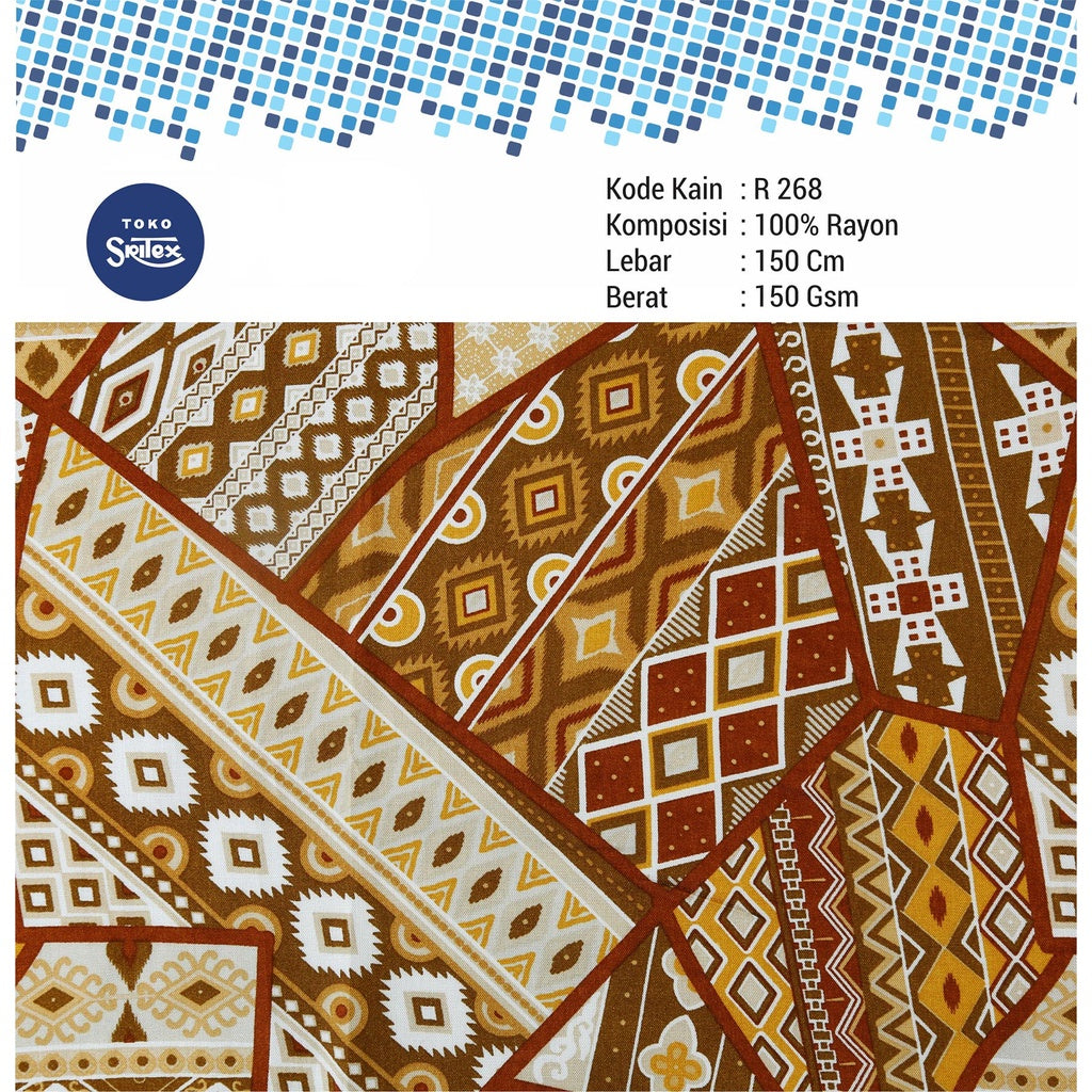Toko Sritex Kain Rayon Print Batik 0008 Premium Ekspor, R268. Harga per 45cm, Lebar 150cm,