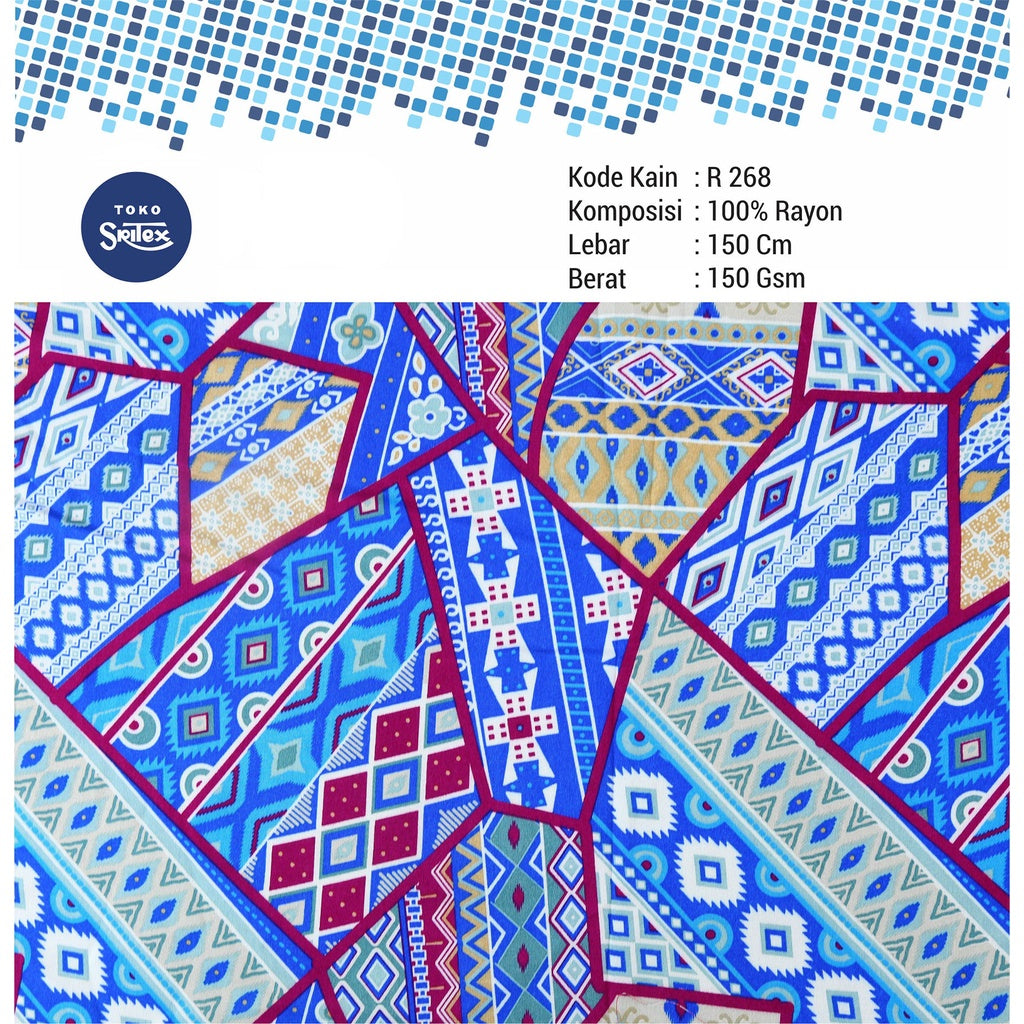 Toko Sritex Kain Rayon Print Batik 0008 Premium Ekspor, R268. Harga per 45cm, Lebar 150cm,