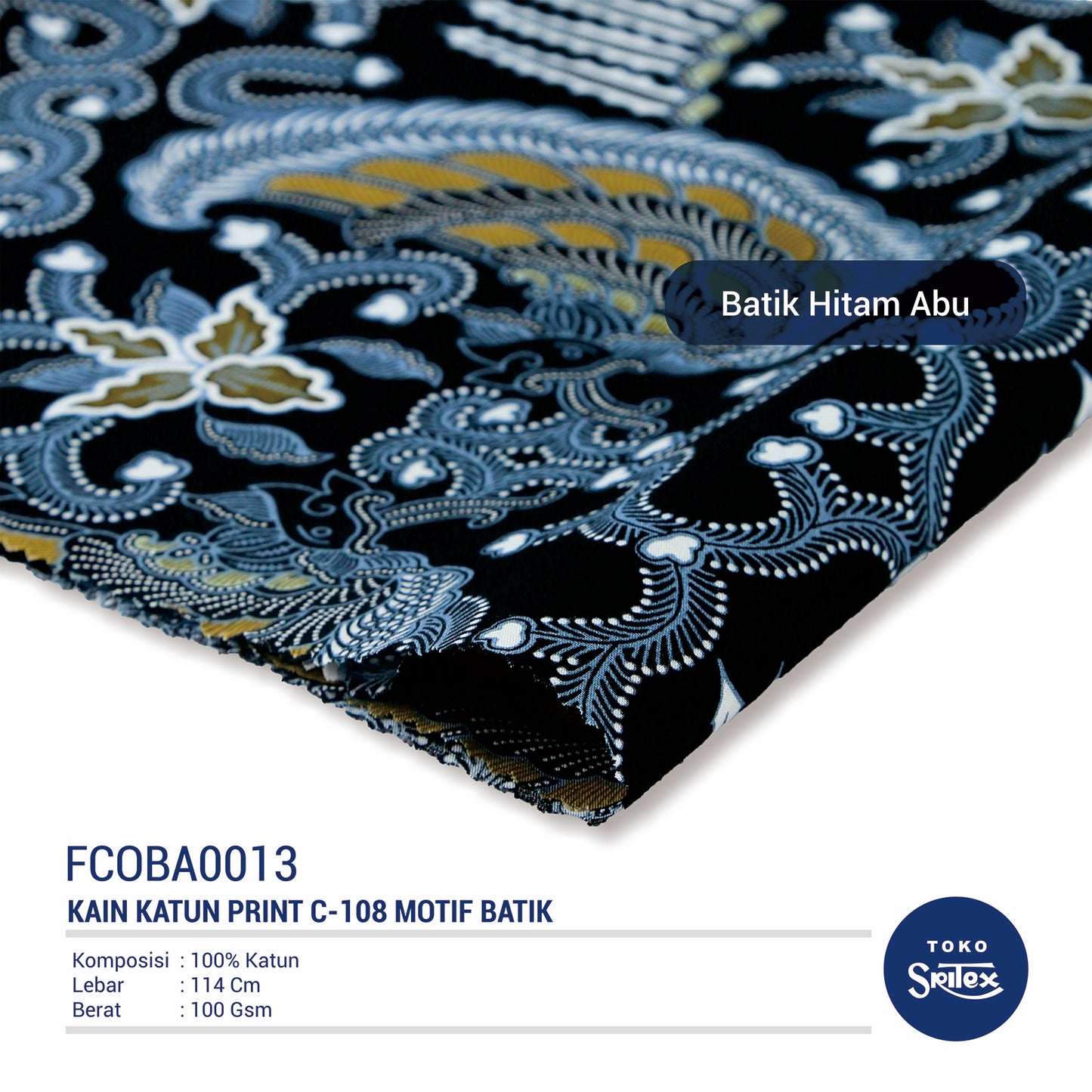 Toko Sritex Kain Katun Print Batik 0013 Premium Ekspor C108. Harga per 45cm, Lebar 114cm