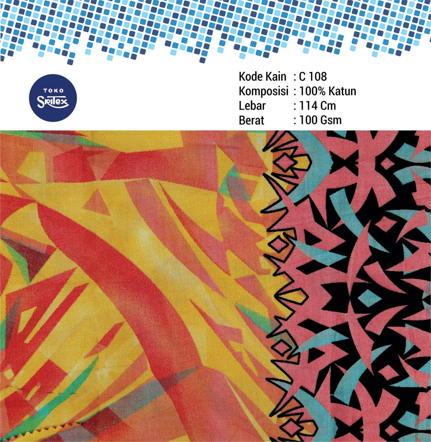 Toko Sritex Kain Katun Print Abstrak Rumput Premium Ekspor C108. Harga per 45cm, Lebar 114cm.