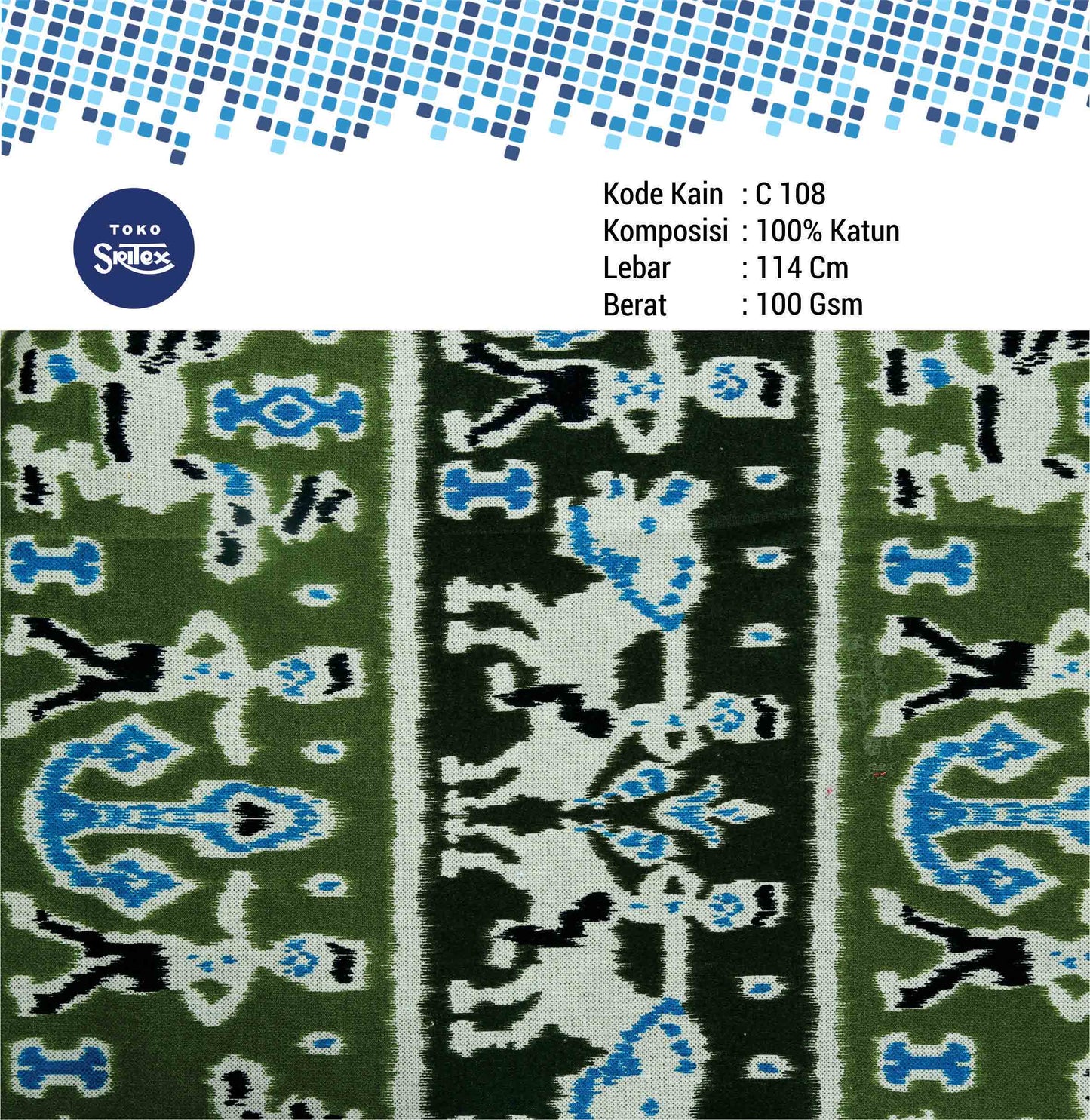 Toko Sritex Kain Katun Print Batik Etnik Premium Ekspor C108. Harga per 45cm, Lebar 114cm.