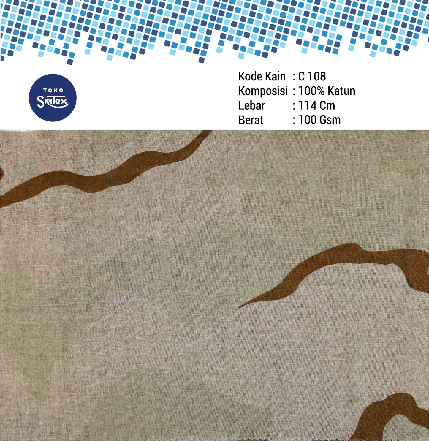 Toko Sritex Kain Katun Print Abstrak Loreng 0010 Premium Ekspor C108. Harga per 45cm, Lebar 114cm