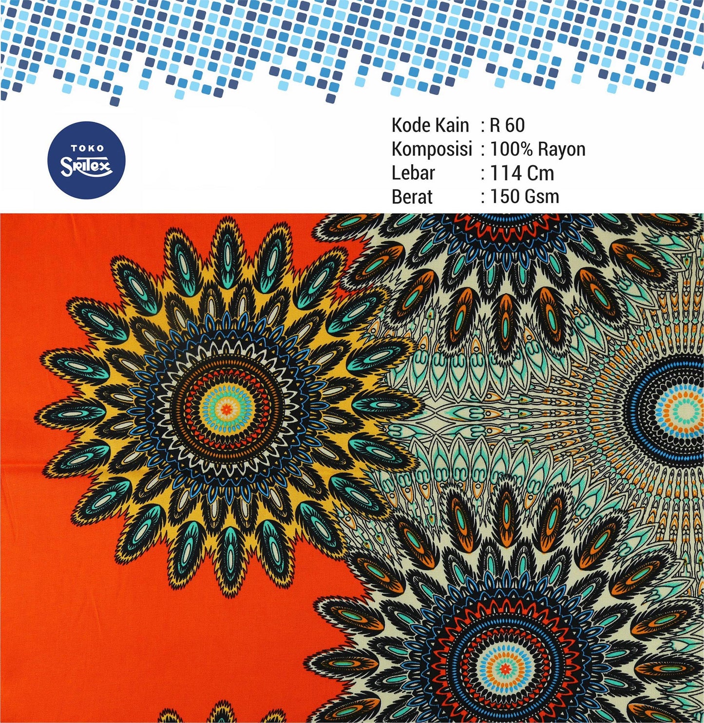 Toko Sritex Kain Rayon Print Abstrak 0013 Premium Ekspor R60. Harga per 45cm, Lebar 114cm.