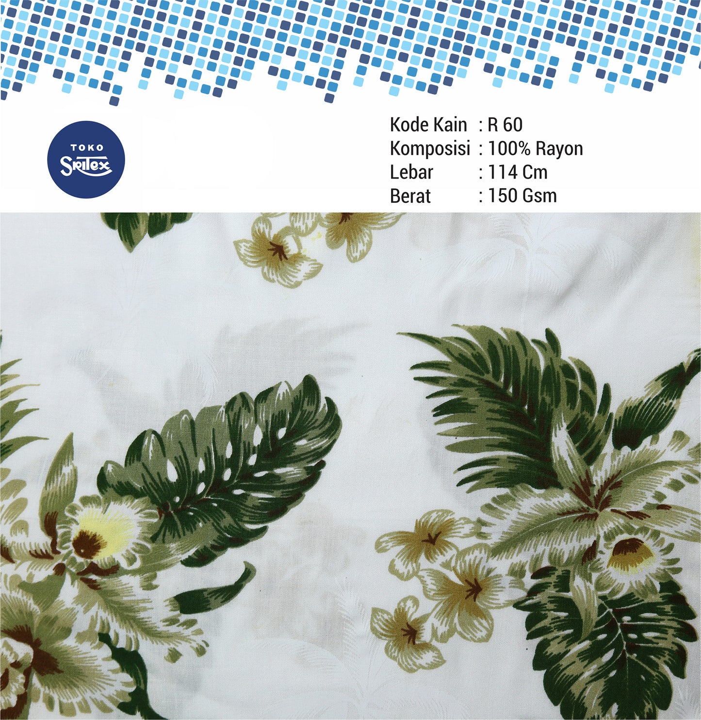Toko Sritex Kain Rayon Print Bunga 0054 Premium Ekspor, R60. Harga per 45cm, Lebar 114cm
