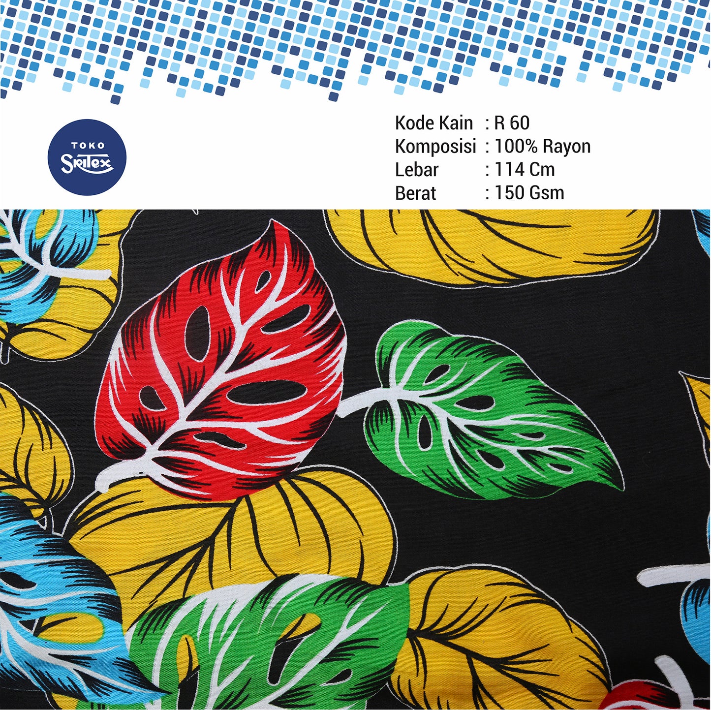 Toko Sritex Kain Rayon Print Daun Bunga Premium Ekspor, R60. Harga per 45cm, Lebar 114cm,