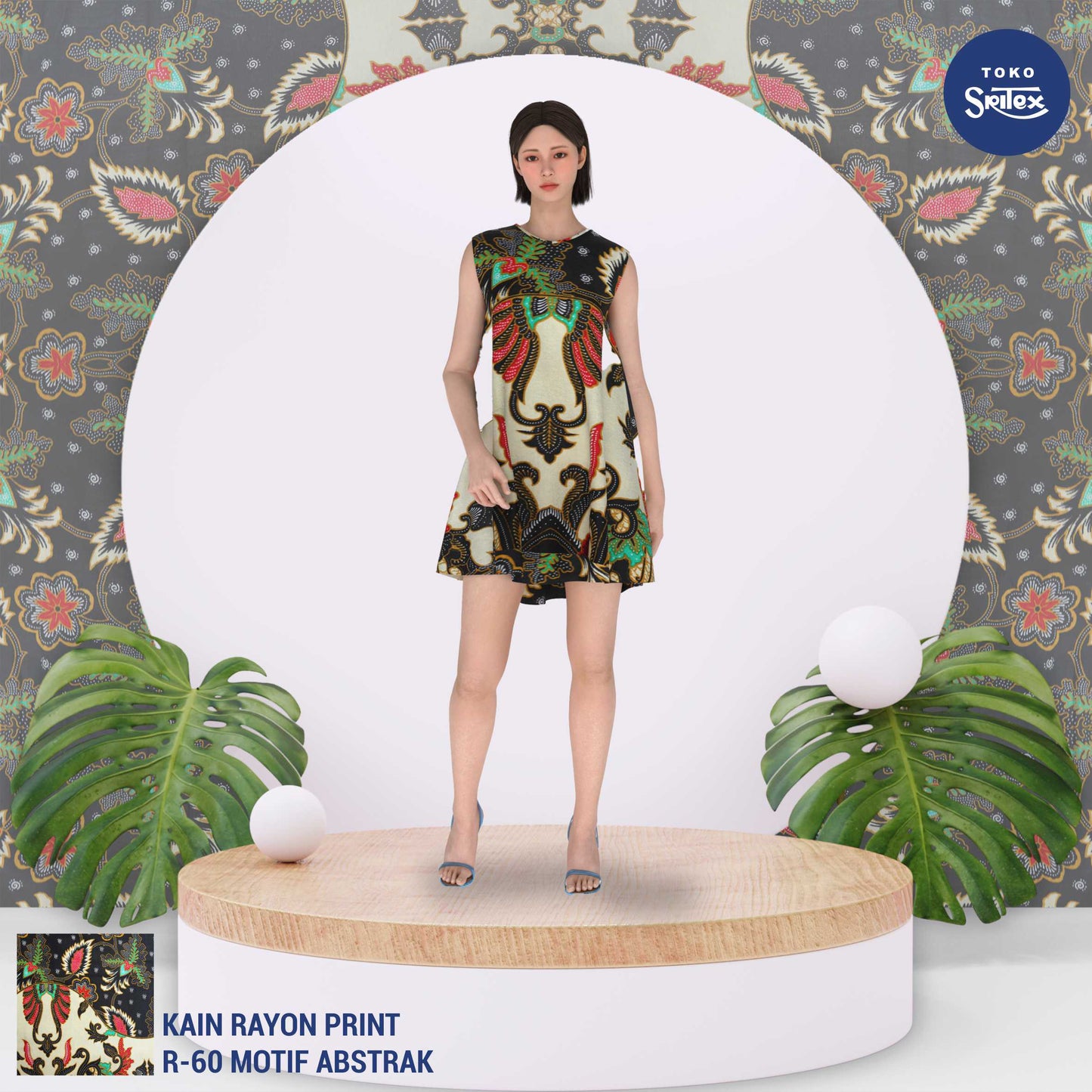 Toko Sritex Kain Rayon Print Batik Abstrak Premium Ekspor, R60. Harga per 45cm, Lebar 114cm,