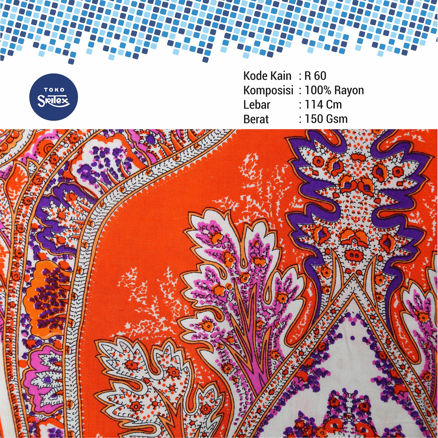 Toko Sritex Kain Rayon Print Batik Abstrak Premium Ekspor R60. Harga per 45cm, Lebar 114cm