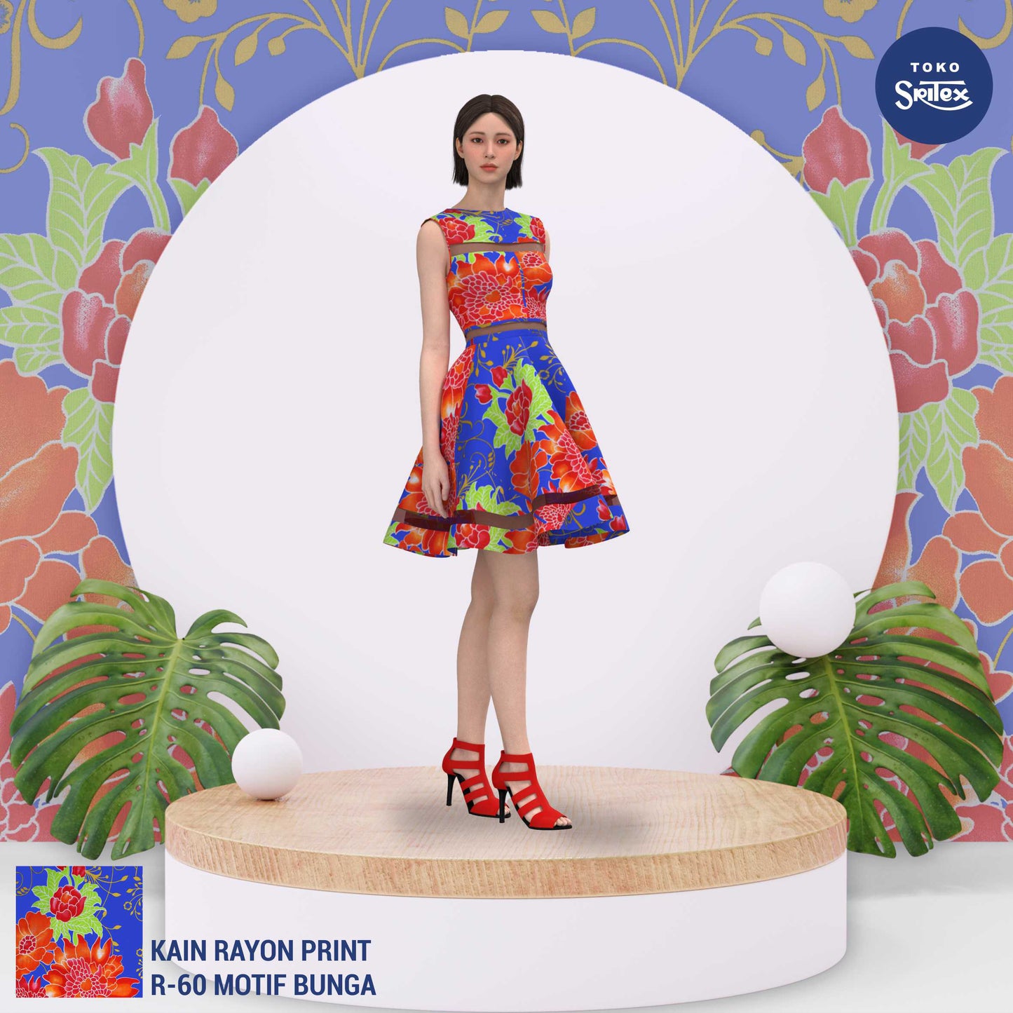 Toko Sritex Kain Rayon Print Bunga 0070 Abstrak Premium Ekspor, R60. Harga per 45cm, Lebar 114cm,