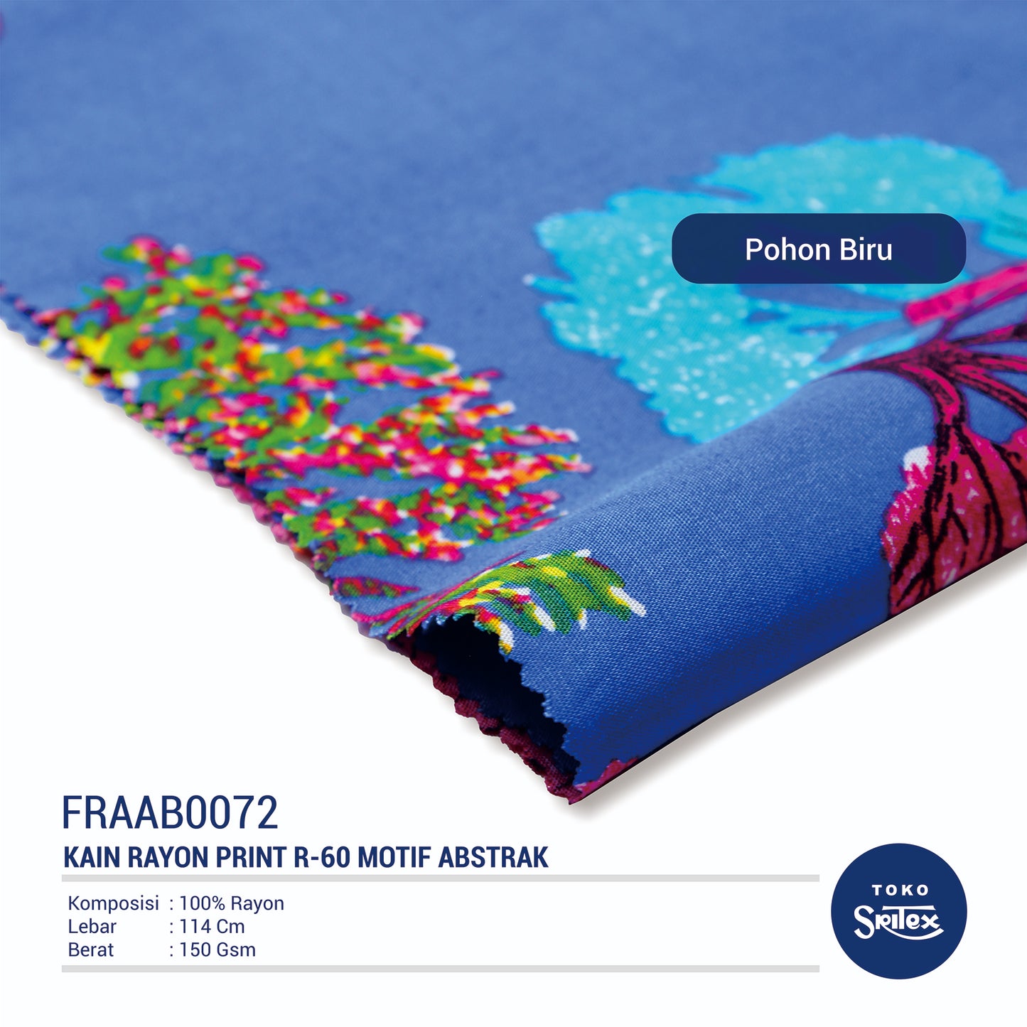 Toko Sritex Kain Rayon Print Abstrak Pohon Premium Ekspor, R60. Harga per 45cm, Lebar 114cm,