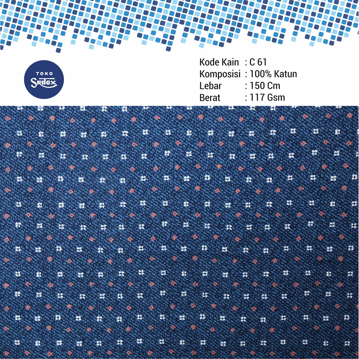 Toko Sritex Kain Katun Print Titik Bintang Premium Ekspor C61. Harga per 45cm, Lebar 150cm.
