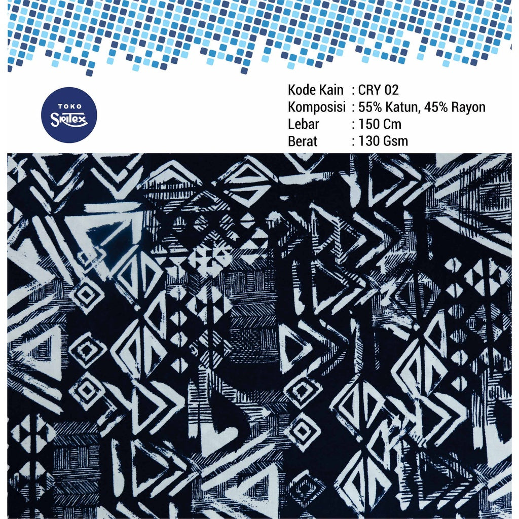 Toko Sritex Kain Katun Rayon Print Batik 0001 Premium Ekspor CRY02. Harga per 45cm, Lebar 150cm. Cocok Untuk Baju Atasan, Dress, Tunik, Rok, Celana.